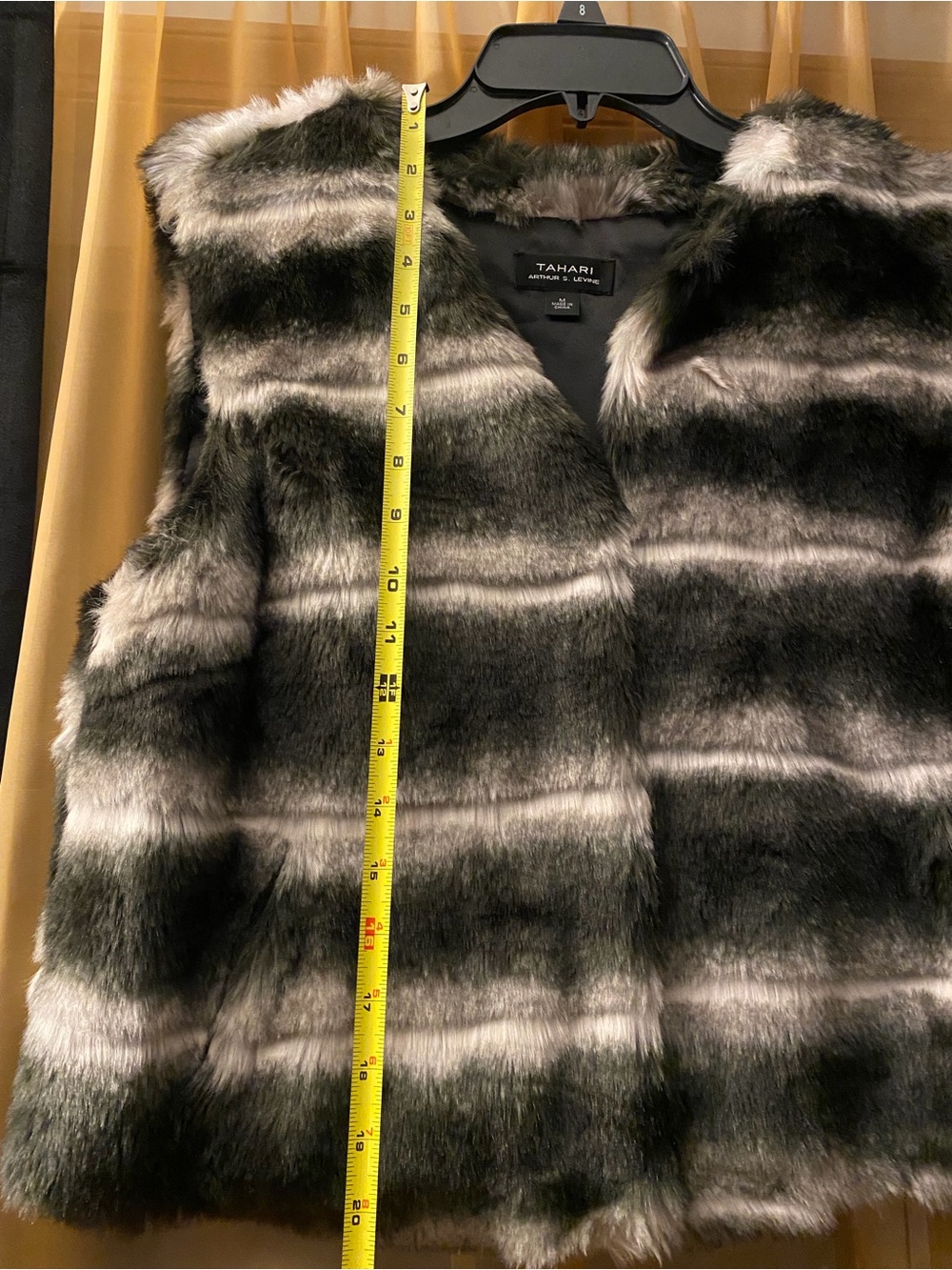 Tahari Black and Gray Striped Faux Fur Vest - Picture 3 of 5